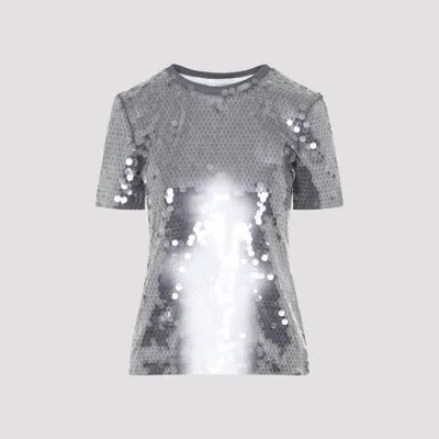 Sportmax Fitted Grey T-shirt With Hexagonal Sequin Detailing
