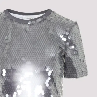 Sportmax Fitted Grey T-shirt With Hexagonal Sequin Detailing