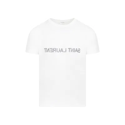 Saint Laurent Reverse Logo T-shirt 'naturel/noir' In White