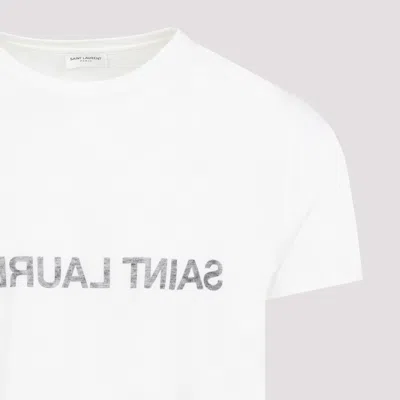 Saint Laurent Reverse Logo T-shirt 'naturel/noir' In White