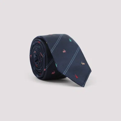 Paul Smith Navy Silk 'rabbit' Pinstripe Tie Blue