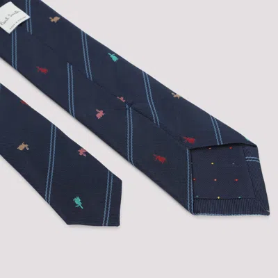Paul Smith Navy Silk 'rabbit' Pinstripe Tie Blue