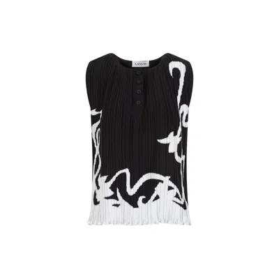 Lanvin Sleeveless Pleated Abstract Pattern Top