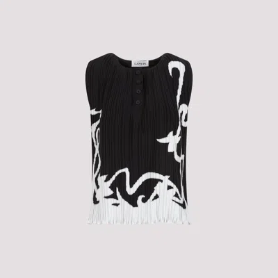 Lanvin Sleeveless Pleated Abstract Pattern Top