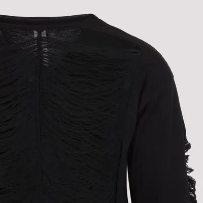 Rick Owens Black Virgin Wool Long-sleeve Top With Asymmetric Hem In Black