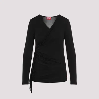 Diesel Draped V-neck Wrap-on Top In Black