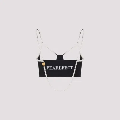 Moschino Stretch Poplin Crop Top With Pearls In Black