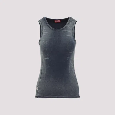 Diesel Ribbed Sleeveless Tank Top With Faded Effect In Blue