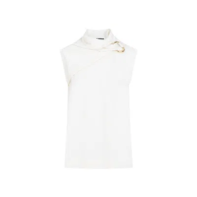 Jil Sander Draped Knitted Coconut Virgin Wool Tank Top