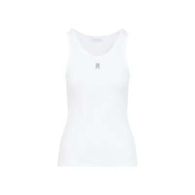 Rabanne Ribbed Cotton Tank Top With Perforated R-logo In White