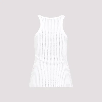 Attico Embellished Cotton Jersey Tank Top In White