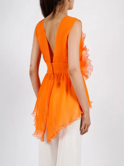 Alberta Ferretti Pleated Silk Top In Orange