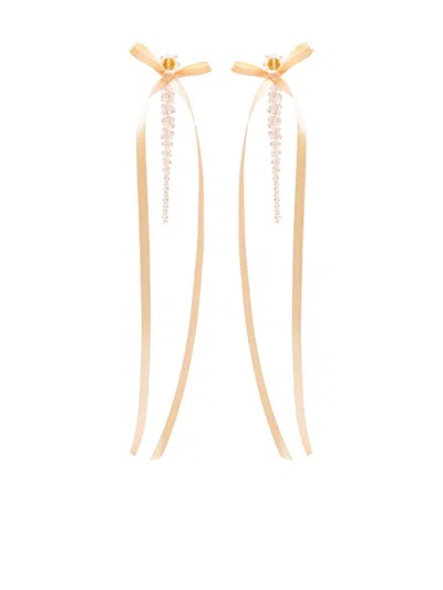Simone Rocha Ribbon Bow Dangle Earrings In Beige