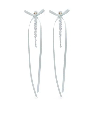 Simone Rocha Ribbon Bow Drip Earrings In White