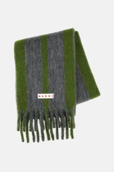 Marni Grey Mohair Blend Scarf With Fringes In Gray