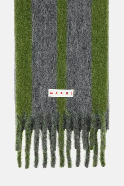 Marni Grey Mohair Blend Scarf With Fringes In Gray