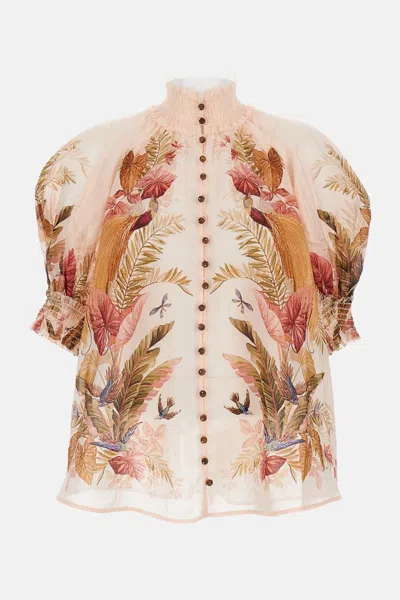 Zimmermann Ascension Billowed Ramie Shirt In Multi