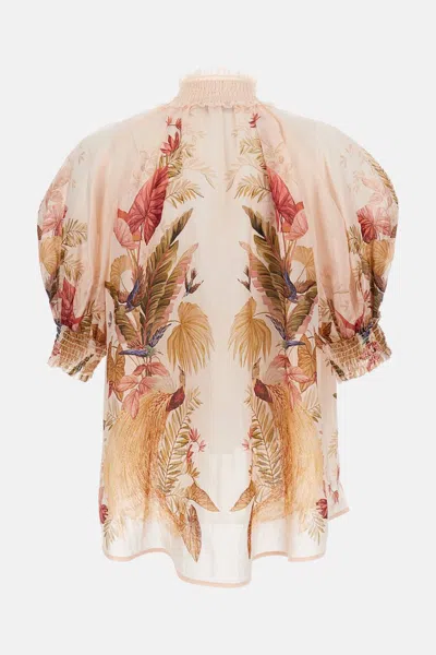 Zimmermann Ascension Billowed Ramie Shirt In Multi