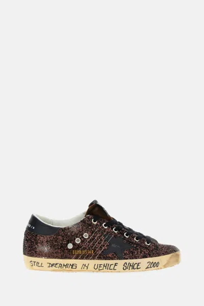 Golden Goose Glitter Star Patch Sneakers With Eyelet Accents In Black