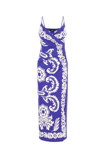 Etro Draped Floral Maxi Dress With Spaghetti Straps In Multi