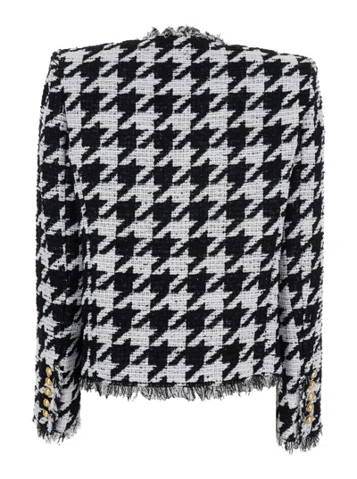Balmain Tweed Houndstooth Jacket In Multi