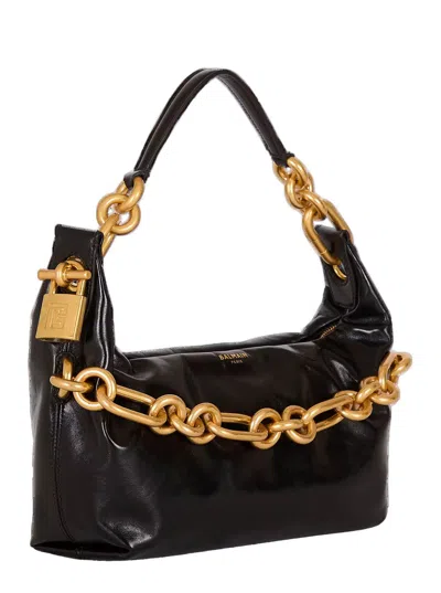 Balmain Sync Shoulder Bag In Soft Leather In Black