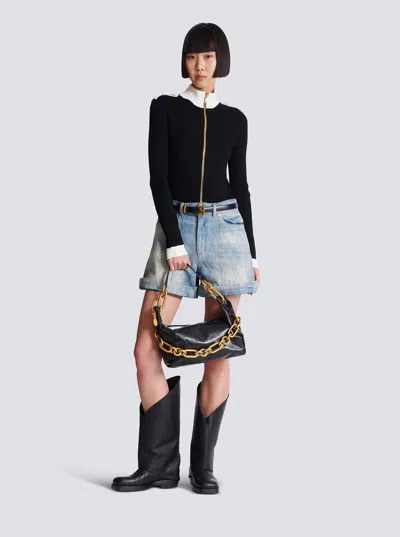 Balmain Sync Shoulder Bag In Soft Leather In Black
