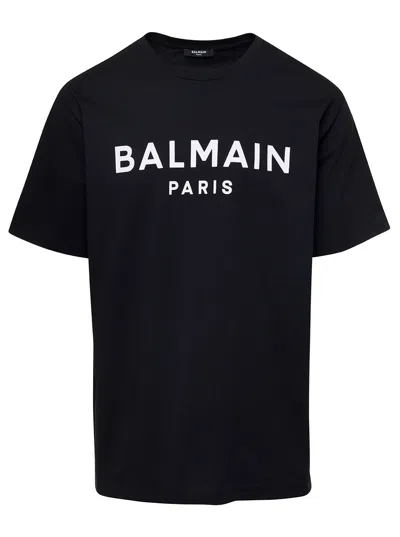 Balmain Black Crewneck T-shirt With Logo Lettering On The Front In Cotton Man