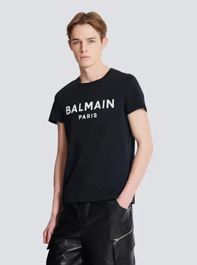 Balmain Black Crewneck T-shirt With Logo Lettering On The Front In Cotton Man