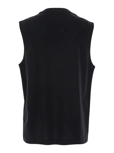 Balmain Black Crewneck Sleeveless Top With Logo Lettering Embroidery On The Front In Cotton Man In Black