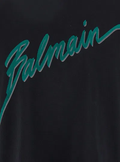 Balmain Black Crewneck T-shirt With Logo Lettering Print On The Front In Cotton Man In Black