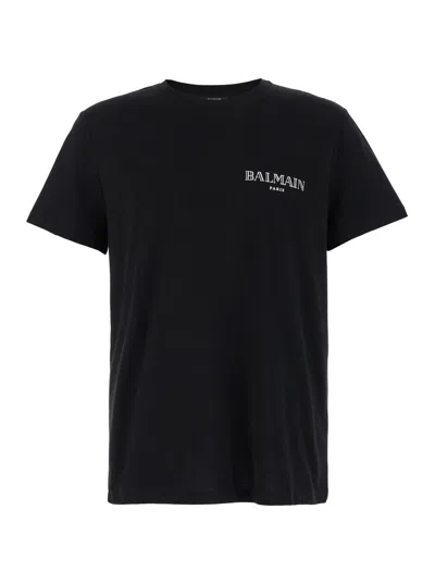 Balmain Flocked-logo Organic-cotton T-shirt In Black