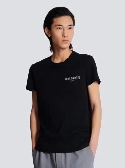 Shop Balmain Black Crewneck T-shirt With Logo Print In Cotton Man