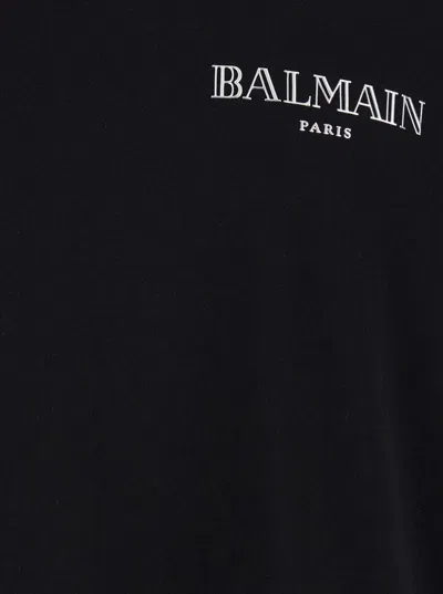 Balmain Flocked-logo Organic-cotton T-shirt In Black