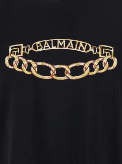 Balmain Black Crewneck T-shirt With Logo Print On The Front In Black