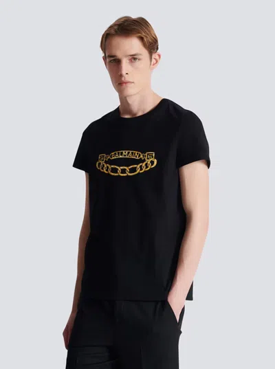Balmain Black Crewneck T-shirt With Logo Print On The Front In Black