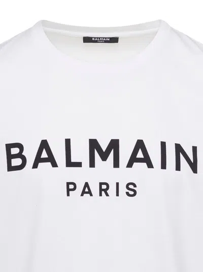 Balmain White Crewneck T-shirt With Contrasting Logo Lettering Print In White