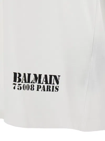 Balmain White Crewneck T-shirt With Logo Lettering Print On The Front In Cotton Man In White
