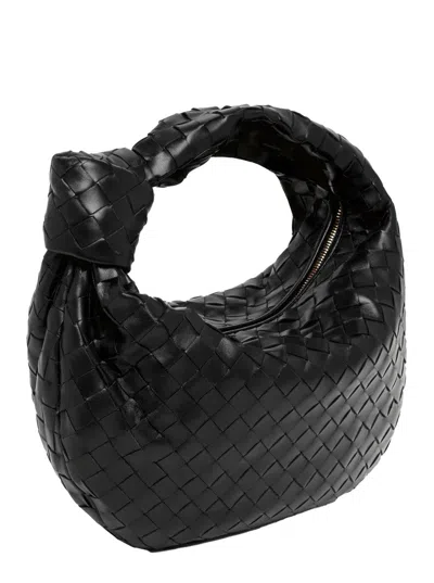 Bottega Veneta 'jodie' Black Small Shoulder Bag With Knot Detail And Intrecciato Motif In Leather Wo