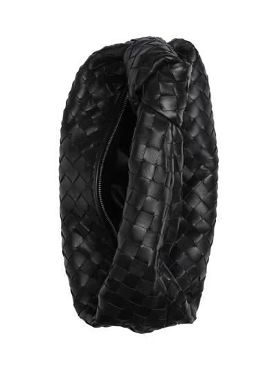 Bottega Veneta 'jodie' Black Small Shoulder Bag With Knot Detail And Intrecciato Motif In Leather Wo