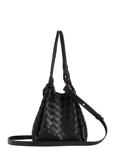 Bottega Veneta Women Parachute Leather Bag With Intrecciato Motif In Black