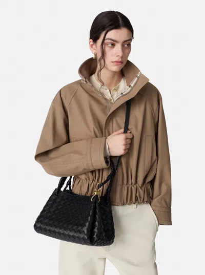 Bottega Veneta Women Parachute Leather Bag With Intrecciato Motif In Black