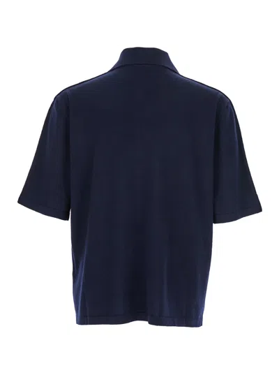Bottega Veneta Blue Polo With Classic Collar And Embroidered Logo On The Front In Tone On Tone Cotto