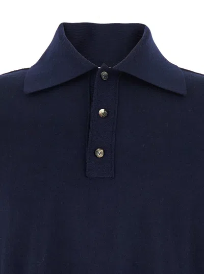 Bottega Veneta Blue Polo With Classic Collar And Embroidered Logo On The Front In Tone On Tone Cotto