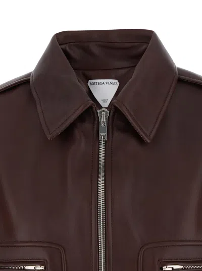 Bottega Veneta Brown Shearling Coat With Removable Fur Collar And Front Zip Closure In Leather Woman In Burgundy