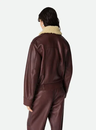 Bottega Veneta Brown Shearling Coat With Removable Fur Collar And Front Zip Closure In Leather Woman In Burgundy