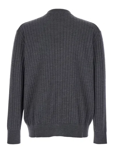 Bottega Veneta Grey Crewneck Cardigan With Front Button Closure And Ribbed Knit In Wool Man In Gray