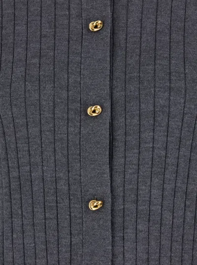 Bottega Veneta Grey Crewneck Cardigan With Knot Buttons Closure And Ribbed Knit In Wool Woman In Gray