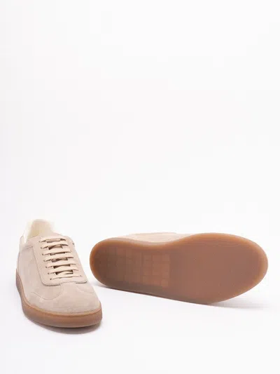 Brunello Cucinelli Beige Lace Up Sneakers In Gray