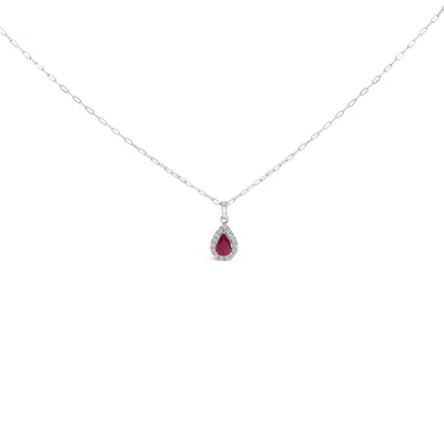Haus Of Brilliance 14k White Gold 6x4 Pear Red Ruby And Diamond Halo Pendant Necklace